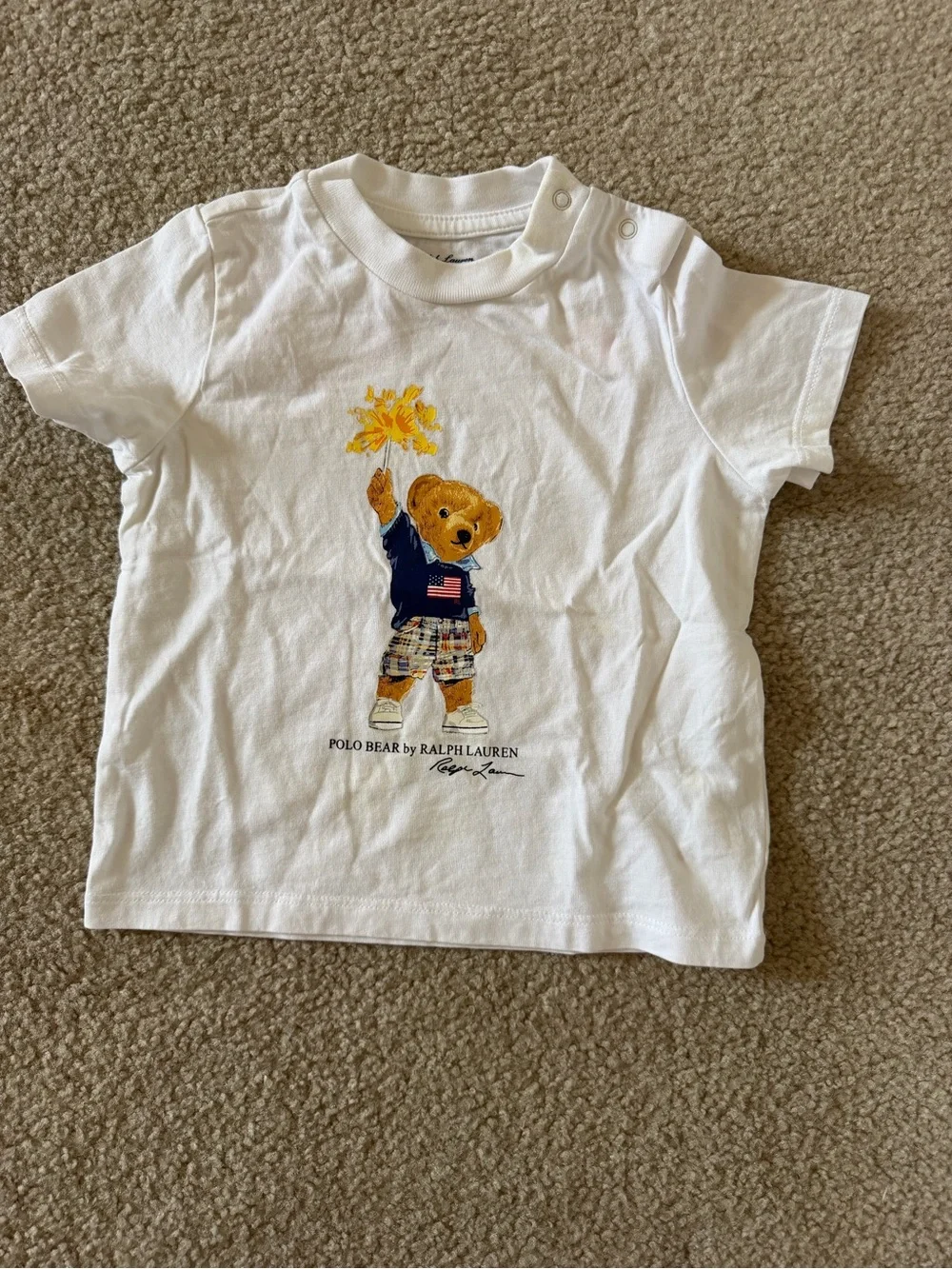 Ralph Lauren White Polo Bear Graphic Tee with Navy & Plaid